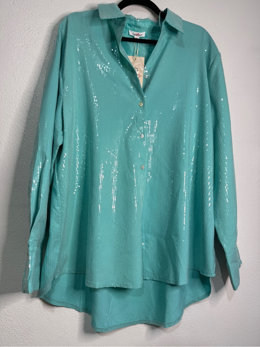 GeeGee Teal Sequin Button-Front Women's Top. Sz 2XL. NWT. - Picture 8 of 11